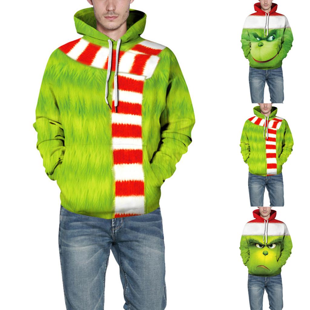 Christmas Fashion Print Loose Men'S And Women'S Thin Hooded Sweater