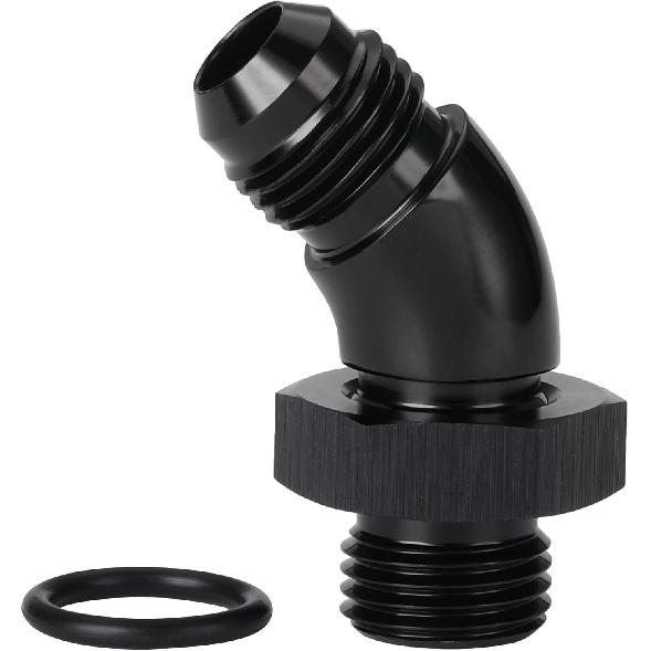 6AN Male Flare to 6AN -6 ORB O-ring Boss 45 Degree Full Flow Fitting Adapter Aluminum Black