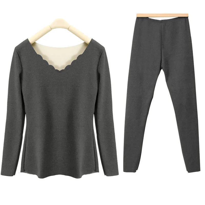 

Термобілизна без слідів Жіночий костюм великих розмірів Плюс Оксамит Потовщення Самогріється Облягаючий Зимовий L