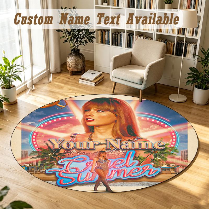 Round Rug Custom NameTaylor Swift Pattern Non Slip Carpet Home Floor Decor