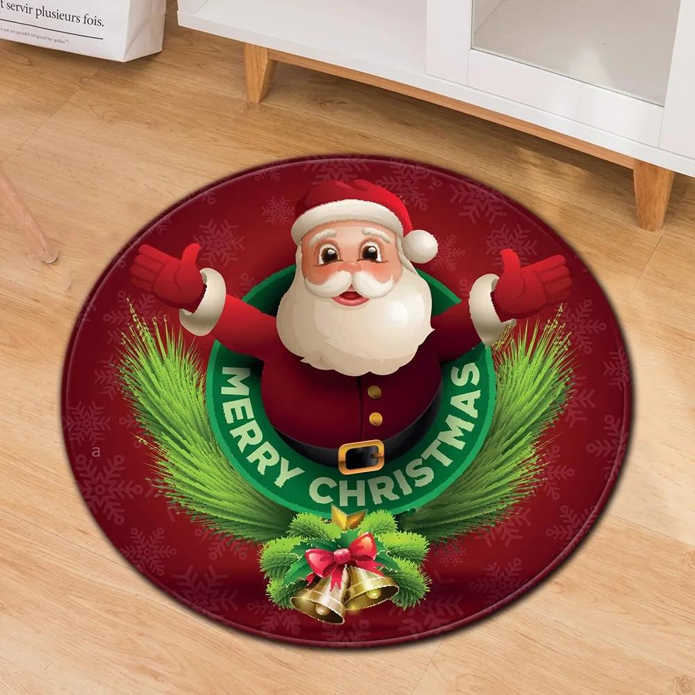 Santa Claus Round Carpet Christmas Theme Rug for Kids Teen New Year's Gift Living Room Bedroom Decor Anti-Slip Circle Floor Mat