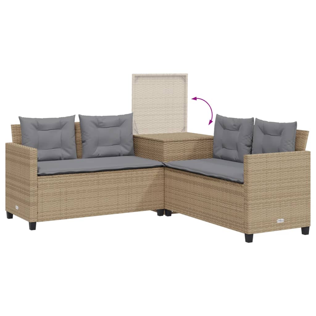 L shaped garden sofa set with table and cushions beige poly rattan
