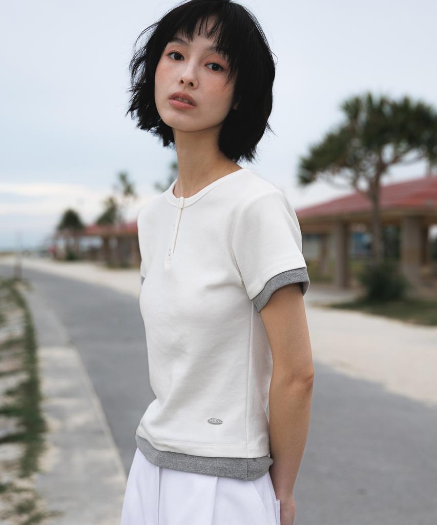 DEHEVE Layered Eyelet T-Shirt [Ivory]