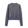 European & American Style Autumn Women's Color Block Patchwork Knit Cardigan Sweater with Round Neck and Single-Breasted Design