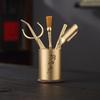 Copper Ebony Wood Tea Ceremony Six Tools Set Gongfu - Teaspoon Pick Tongs Scoop Brush Caddy
