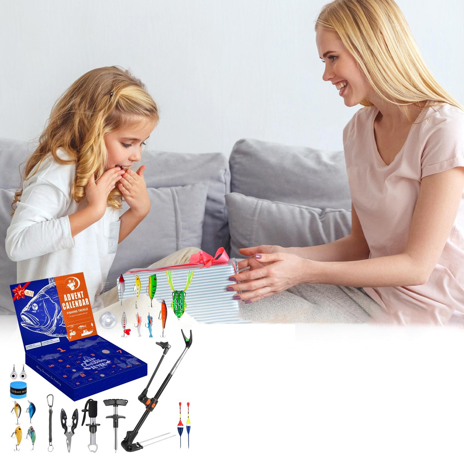 

Мужской рыболовный адвент-календарь, 24-дневный адвент-календарь с рыболовными снастями с держателем для удилища, липгрипом для рыбы, держателем для крючков и календарем обратного отсчета до Рождества One Size
