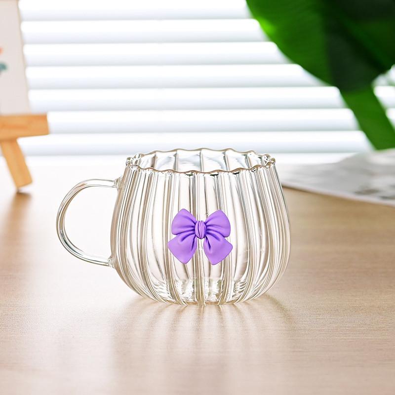 High Borosilicate High Temperature Resistance Glass Cup Big Belly Vertical Pattern Cup Household Coffee Cup Single Layer Juice Milk Tea Drinking Cup