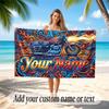 Motorcycle Theme Soft Beach Towel Personalized Custom Name Text Towel Portable for Beach Pool Travel
