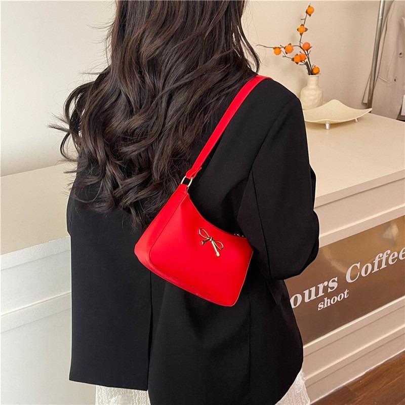 Solid Color Beautiful Bow, Sweet and Advanced Sense of Casual Shoulder Underarm Bag, Simple and Versatile Portable Handbag
