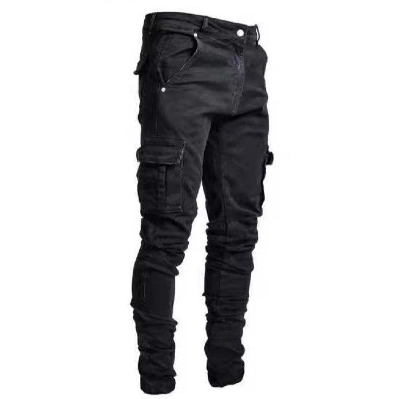 

Стрейчевые джинсы для мужчин с боковыми карманами для похудения, облегающего и плотного кроя XL чёрный