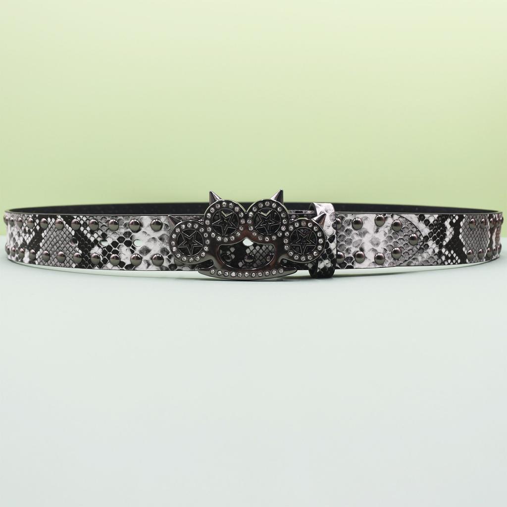 Strass Tigerklauen Schnalle Gürtel Nieten Punk Dekoration Damengürtel Abi Dekorativer Pythonmuster Gürtel