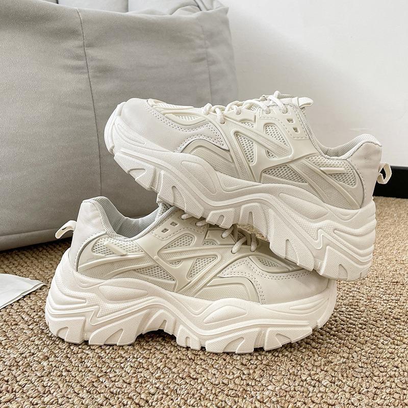 Fashion Spring Summer Women Fashion Sports Shoes Platform Mesh Breathable Running Sneakers Lace-up Chunky Vulcanized Shoes Walking Shoes