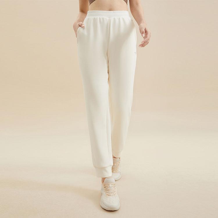 Anta Training Series Solid Color Mid Waist Cuffed Fleece Knit Sports Pants Women pants Corn-White 162347314-3