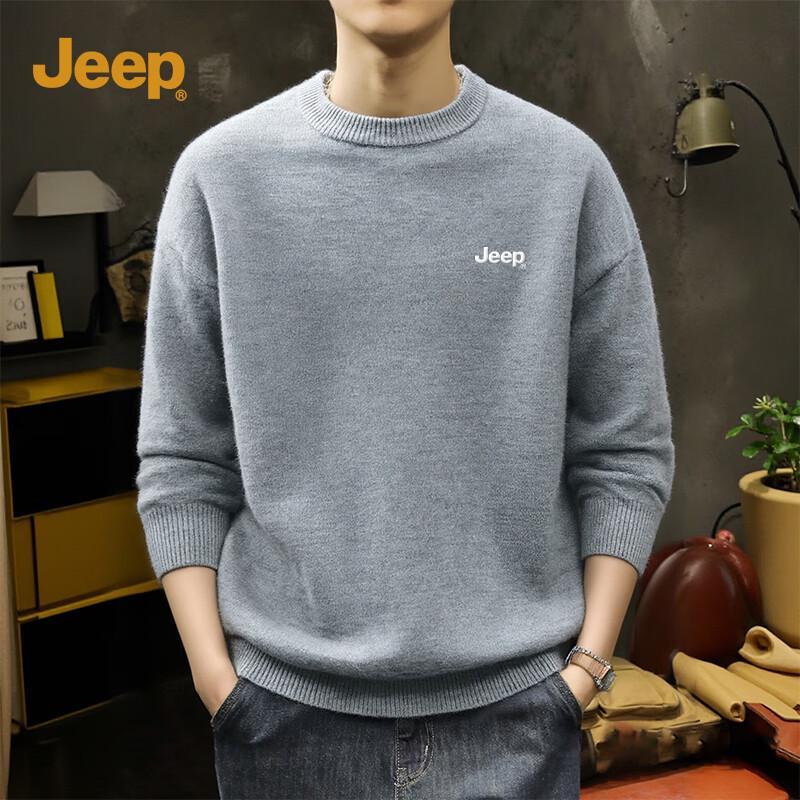 Jeep Men's Retro Fleece Lined Round Neck Knit Sweater