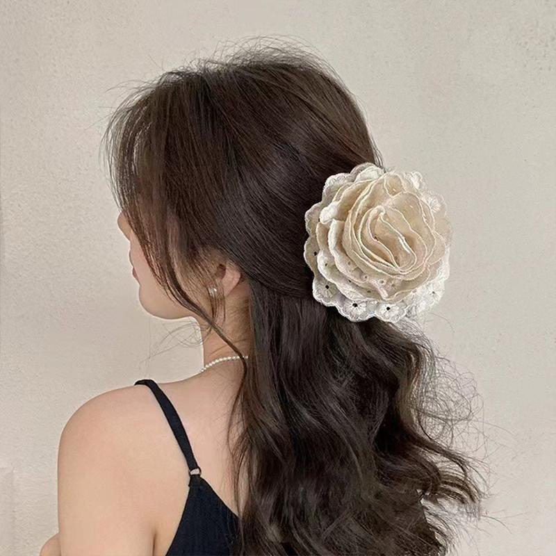Flower Clip Rose Half-Tied Hairpin Women Headdress Big Flower Large Shark Claws