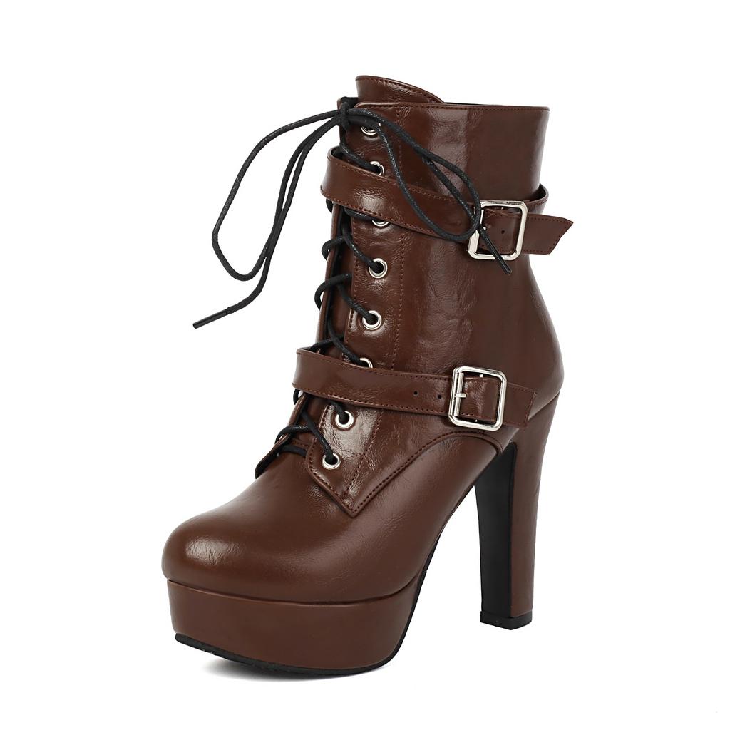 Schwarze Super High Heels Dicker Absatz Runde Spitze Wasserdicht Tisch Kleine Kurze Stiefel Damenmode Pendler Große Größe 46 47