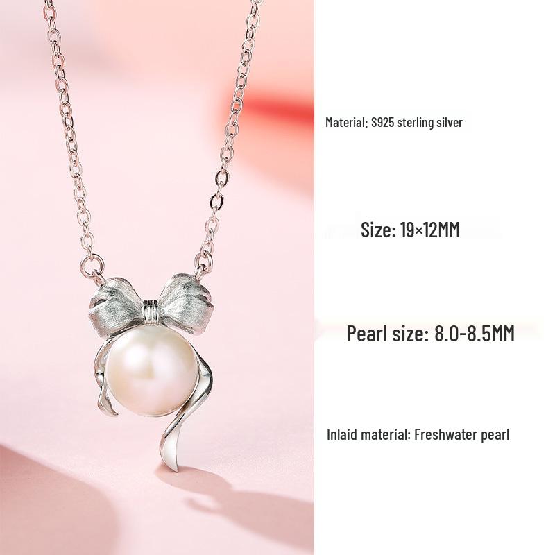 Natural Freshwater Pearl Necklace - S925 Silver Knot Pendant, Versatile Fashion Accessory for Women, Ideal Gift for Girlfriend S925 Silver