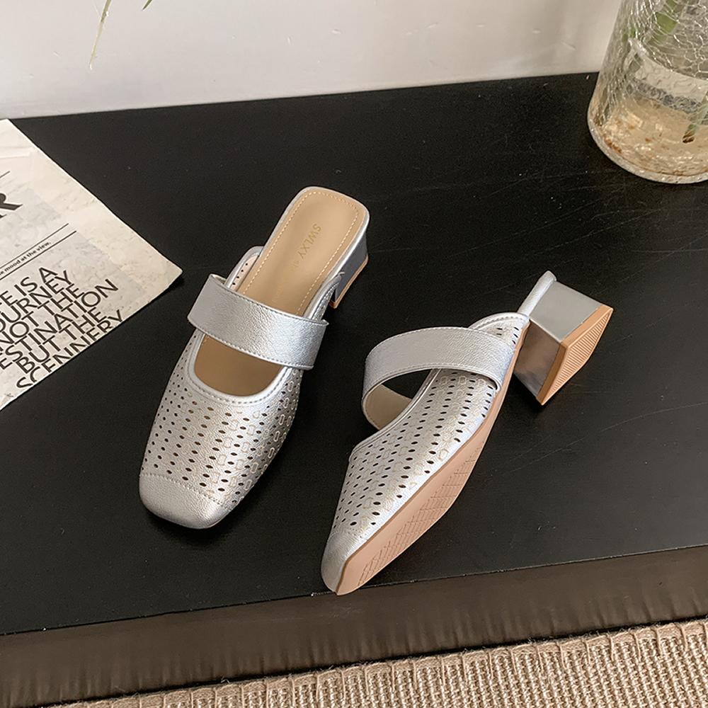 Large Size 34-40 Women's Sheepskin Slip-on Flats Summer Mules Square Toe High Quality Soft Comfort Casual Female Sandals Shoes