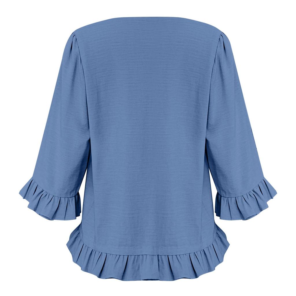 Women's Short-sleeved Round-neck Color Tops Loose European And American Lace Sleeves Shirt