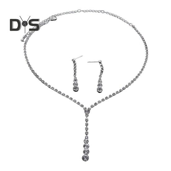 

1 комплект, женский комплект ювелирных изделий, ожерелье со стразами, серьги с кисточками, симметричные регулируемые серьги для выпускного, свадьбы, вечеринки, висячие серьги, украшения на шею белый