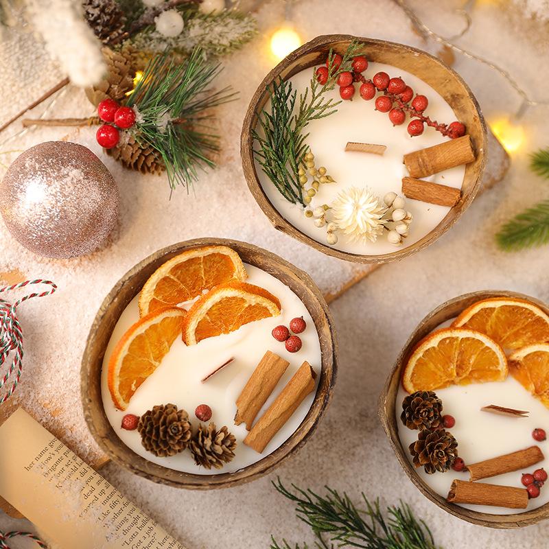Creative Coconut Shell Scented Candles Party Decoration Dried Flowers Soy Wax Candles Smokeless Birthday Gifts
