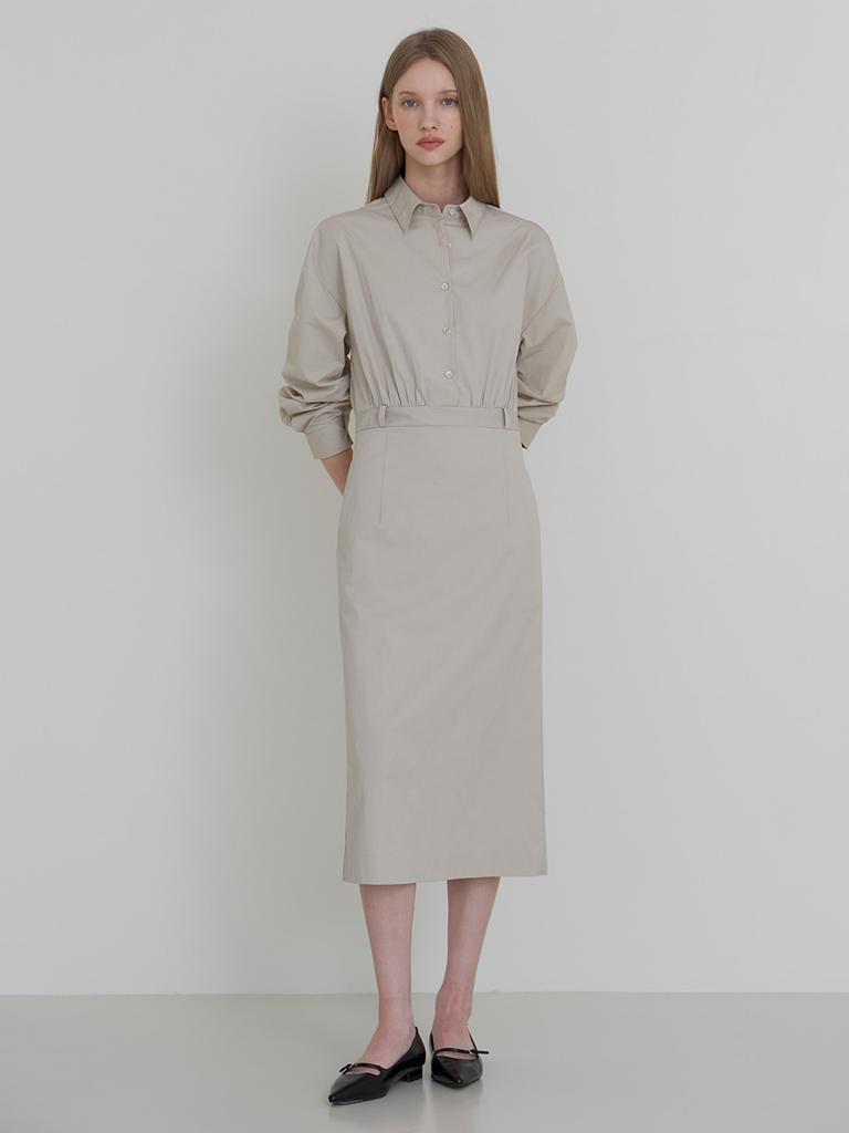 MOMET Ford Collar Shirt Dress Light Beige