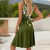 Women's Fashion V-Neck Waist Printed Sleeveless Vest Dresses
