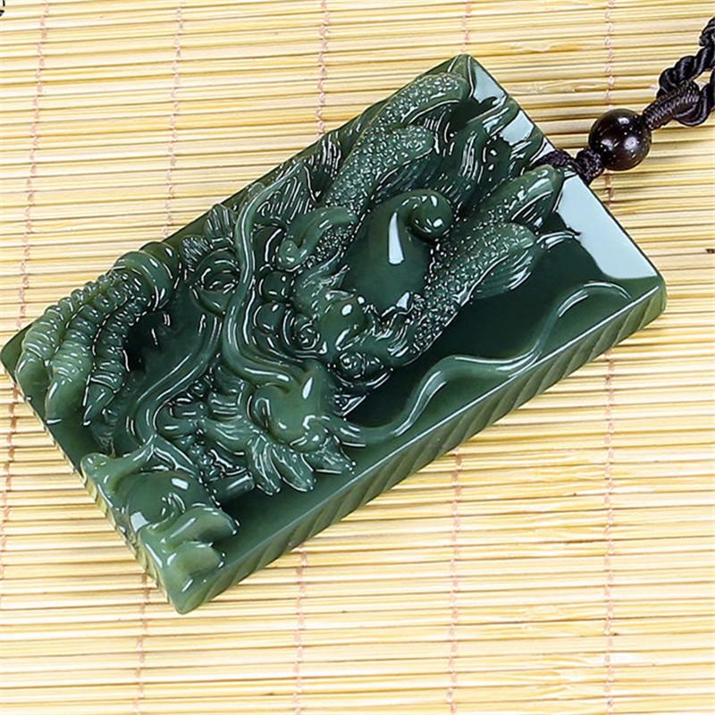 Hetian Dragon Green Jade Zodiac Pendant for Men