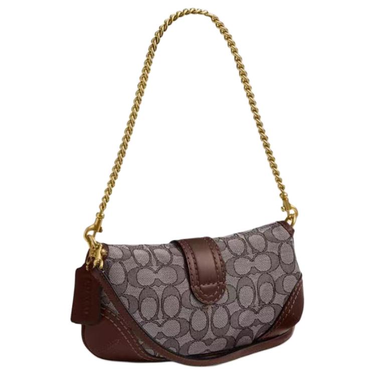 Coach Soho Flap 25 Klassische Monogramm Kettenschultertasche Beschichtetes Canvas und Leder Damen Schultertasche Braun CAN45-B4S0M
