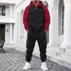 Men Color Block Zip Up Hoodie Cargo Pants 2 Piece Tracksuit Casual Sports Outfit Hooded Jacket Multi‑Pocket Jogger Trousers Set