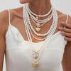 Ingemark 2Pcs/set Boho Exaggeration Multi Layer Imitation Pearl Heart Shape Pendant Necklace Women Charm Long Bead Chain Jewelry
