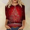 Women's Fashion Casual Round Neck 3/4 Sleeve Loose  Printed T-Shirt Ladies Top