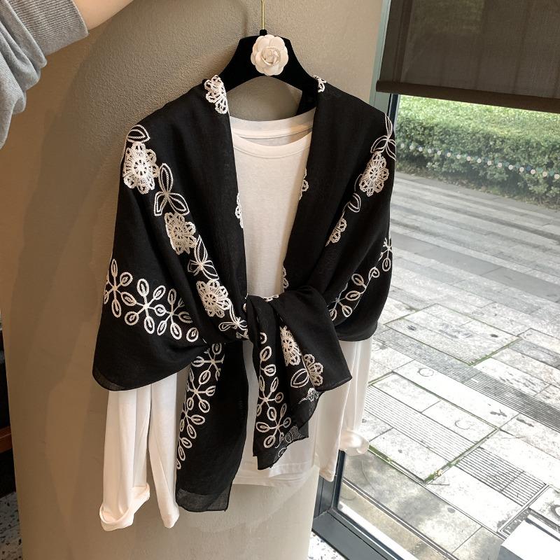 Women S Sun Embroidered Thin Scarf For Spring Autumn Travel Sun Protection