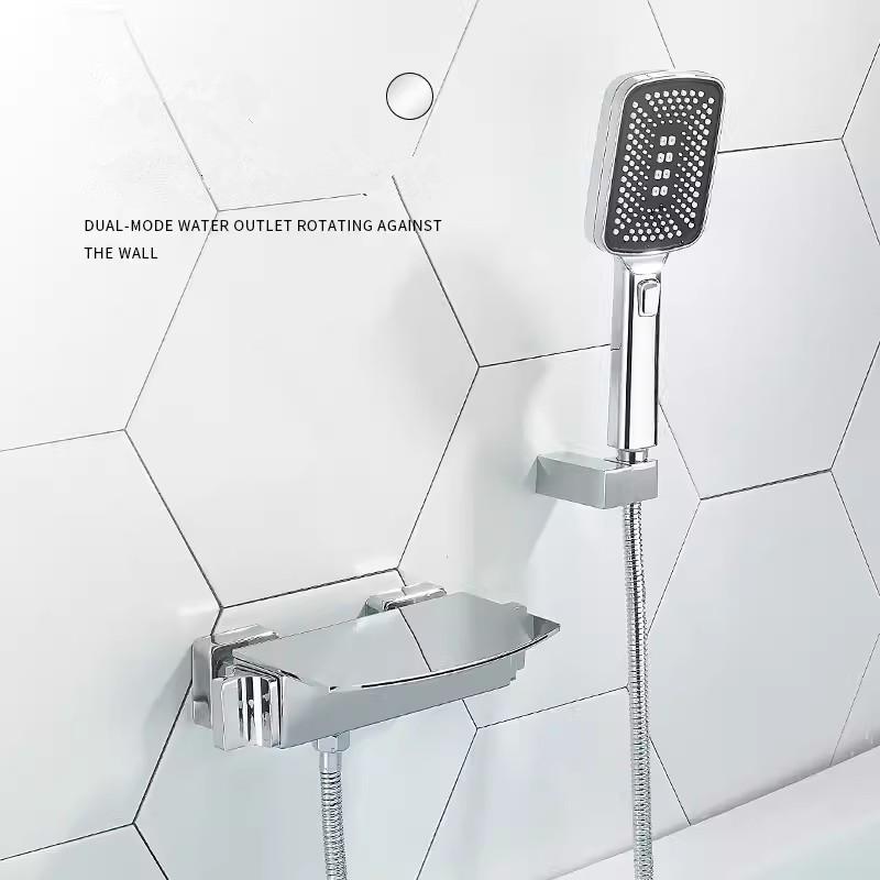 Tuqiu Grau Bad- und Duscharmatur-Set Wandmontiert Messing Gold Wasserfall Badewannen- und Duschmischer Schwarz Badezimmerarmaturen Messing