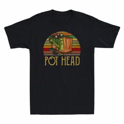 Pot Head Gardening Flowers Vintage Retro Sunset Men's T-Shirt Graphic Cotton Tee