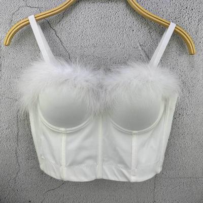 Solid-color Feather Mini Tank Top Strapless Wild Retro Tribal Short-sleeve Trendy Fashion Bra Top for Women Camis & Tank Tops