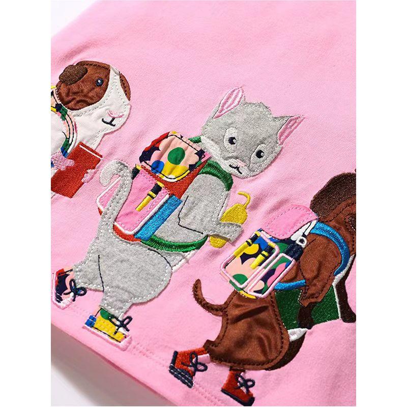 Foreign Trade Girls' Dress Summer Clothing Children's Animal Short-Sleeve T-Shirt Dress Baby Cute Pure Cotton Knitted Dress 3 Years Old