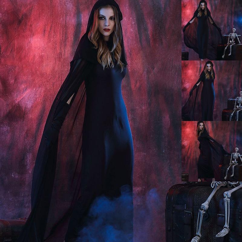 Enchanting Women's Wicked Gothic Witch Dress With Full Length Hooded Cape