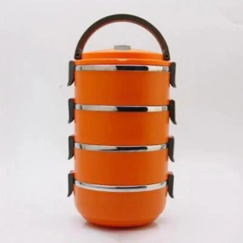 Многослойный ланч-бокс из нержавеющей стали с термоизоляцией круглый герметичный ланч-бокс портативный ручной бенто-бокс для студентов и офисных работников 4Layer Random Color 1398₽