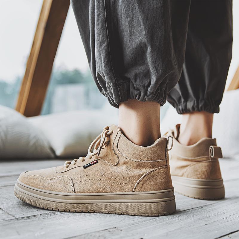 29092 retro leather medium tube short boots men s thick sole heightening outdoor tooling shoes high top boys shoes 37 8959₽