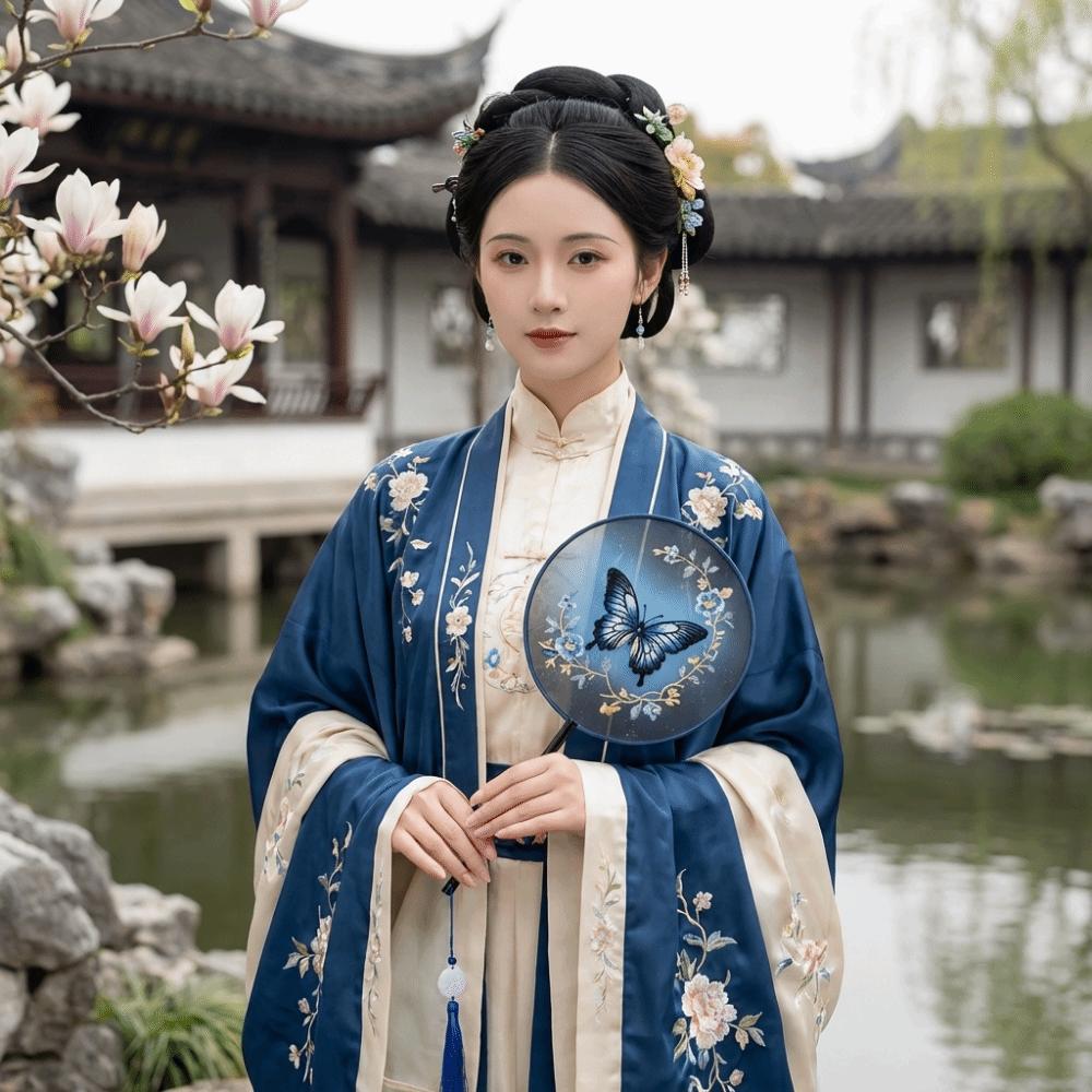 Semi-Transparent Embroidery Round Fan Chinese Style Vintage Hand Fan Dance Fan Wedding