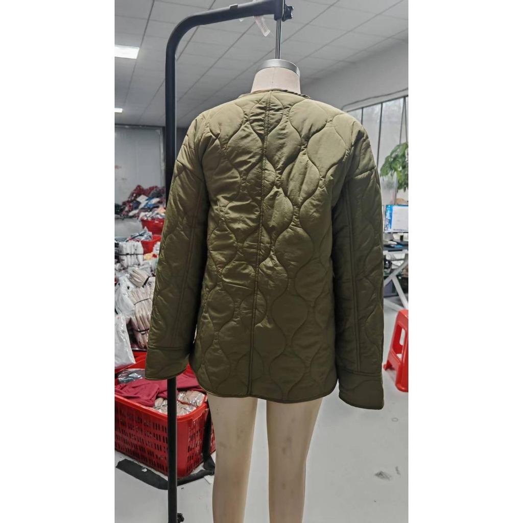 Autunno Inverno Nuovo Stile Europeo Americano Trapuntato Semplice Monocolore Girocollo Lento Cotone Cappotto