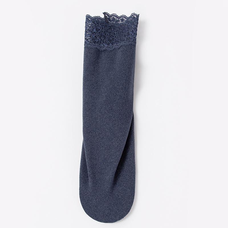 Women's Non-Slip Thermal Velvet Lace Trim Mid-Calf Socks - Cold-Resistant, Thickened Cotton for Autumn and Winter