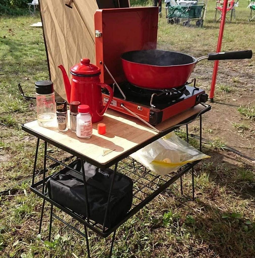 CAMPING MOON Field Ground Rack Rack Folding Rack Made of Black Plated Steel with Storage Bag Main Unit T-230 3 PiecesBamboo Top Plate Full Set