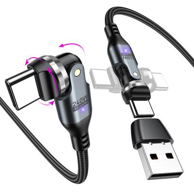 TUNKIA PD 240W USB Typ C zu 5A Schnellladekabel, Kompatibel mit Android und anderen Geräten, USB-C USB-C Rechtwinklig, 540° Drehbar, 1,8M,