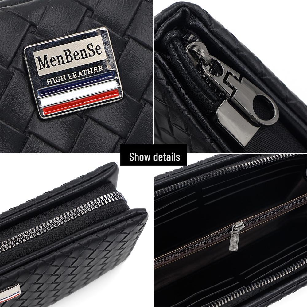Men's Woven Pattern Clutch Wallet - Large Capacity Multifunctional Handheld Organizer with Multi-Card Slots