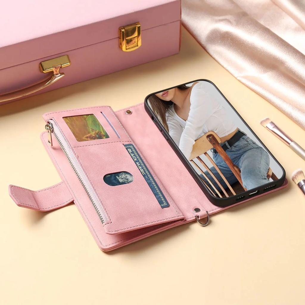 Crossbody Reißverschluss Kartenfach Geldbörse Leder Klapphülle für Samsung Galaxy S25 Ultra S24 Plus S23 S22 A17 A07 A56 A36 A26 A55 Tasche