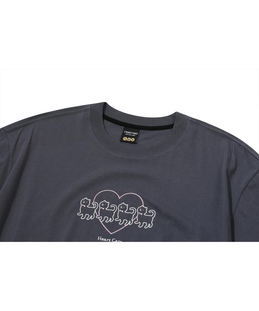 CPGN STUDIO Cat'S Heart Chain Embroidered Short Sleeve T-Shirt Charcoal