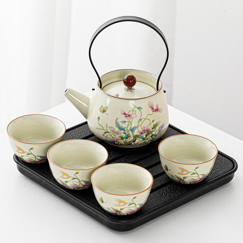 Kung Fu Tea Set Home One Pot Two Cups Tea Plate Small Ceramic Teapot Teacups Hotel Personal Small Sets Traveling