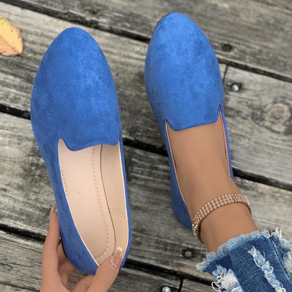 Femme Shoes Dames Casual Enkelschoenen Koreaanse Versie van Lente en Herfst Ondiepe Mond Platte Zool Ronde Neus Suède Schoenen Platte Hak Grote Maat Damesschoenen 40 koningsblauwe kleur